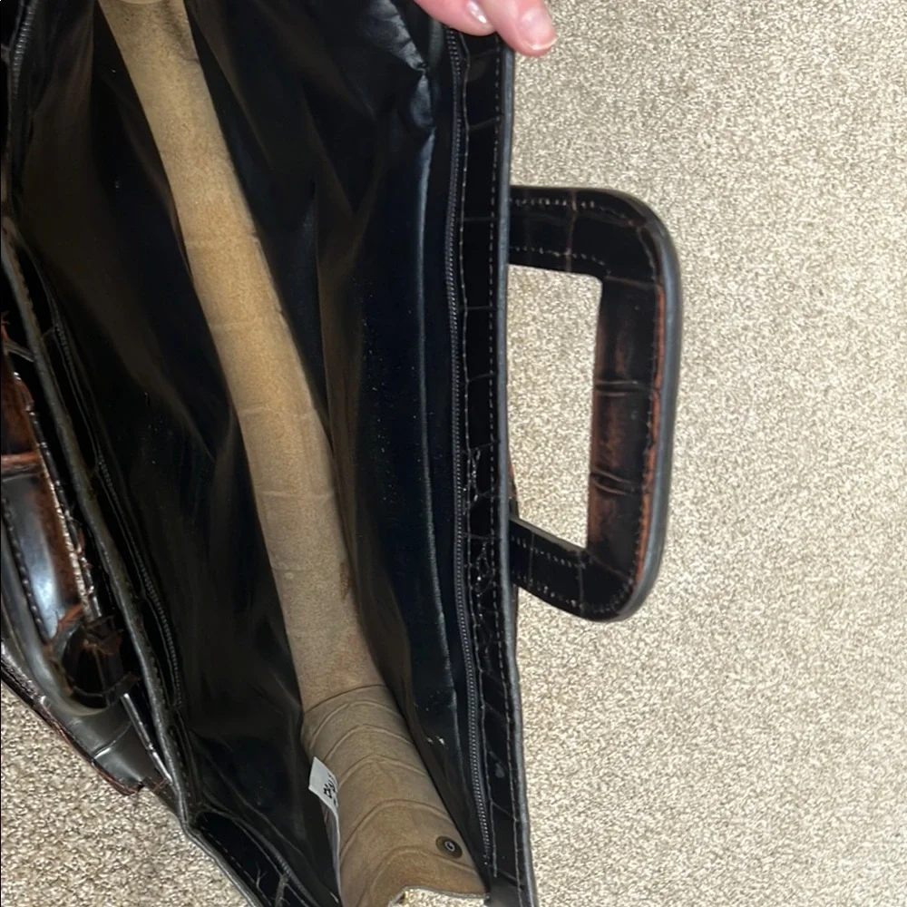 Elegant 1990’s Brown Leather Croc-Embossed Briefcase